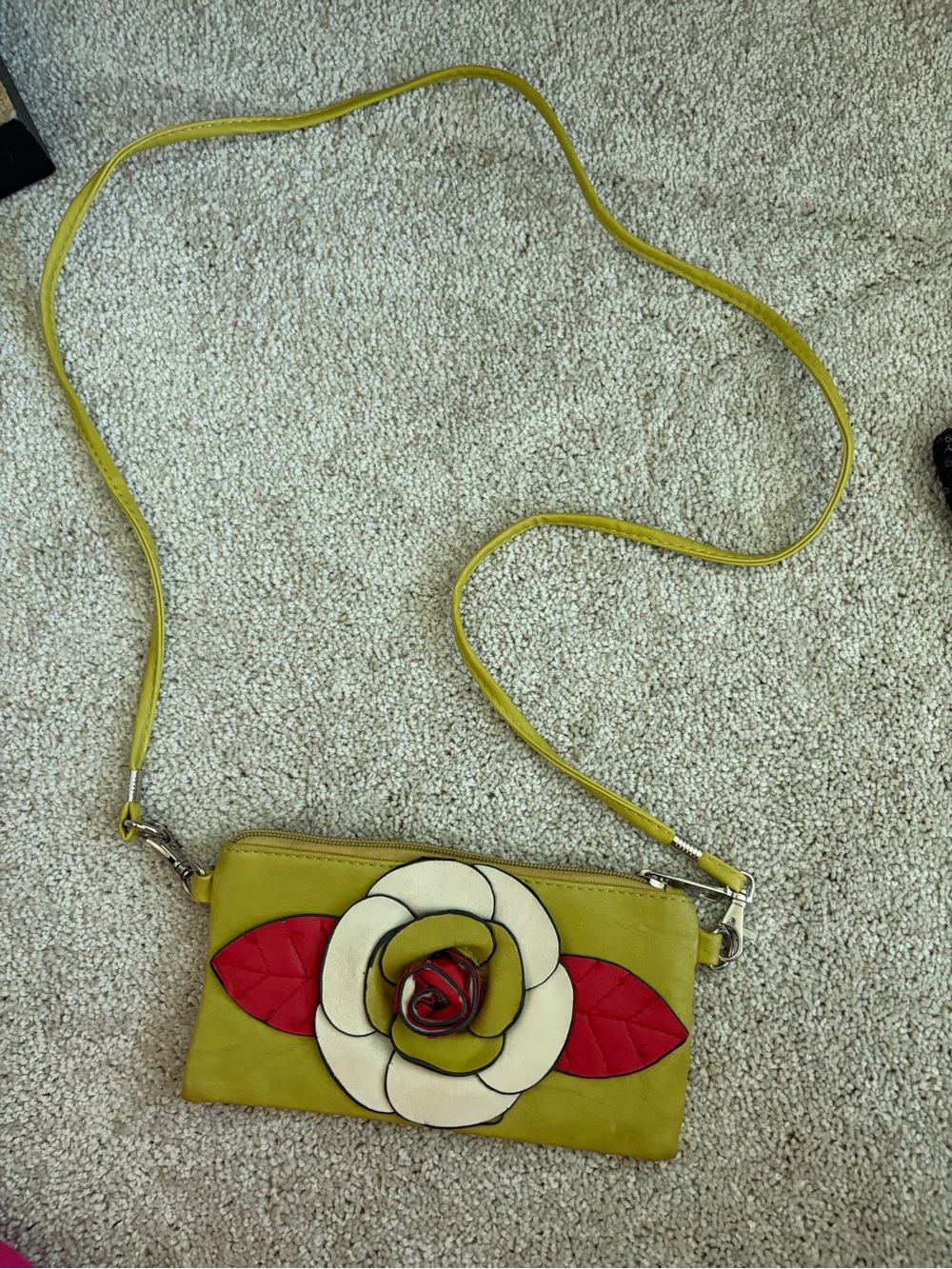 Women's Olive Green Crossbody Bag with Floral Accent